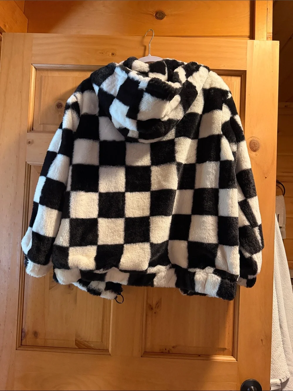 Angel Kiss Black & White Checkerboard Teddy Jacket with Hood